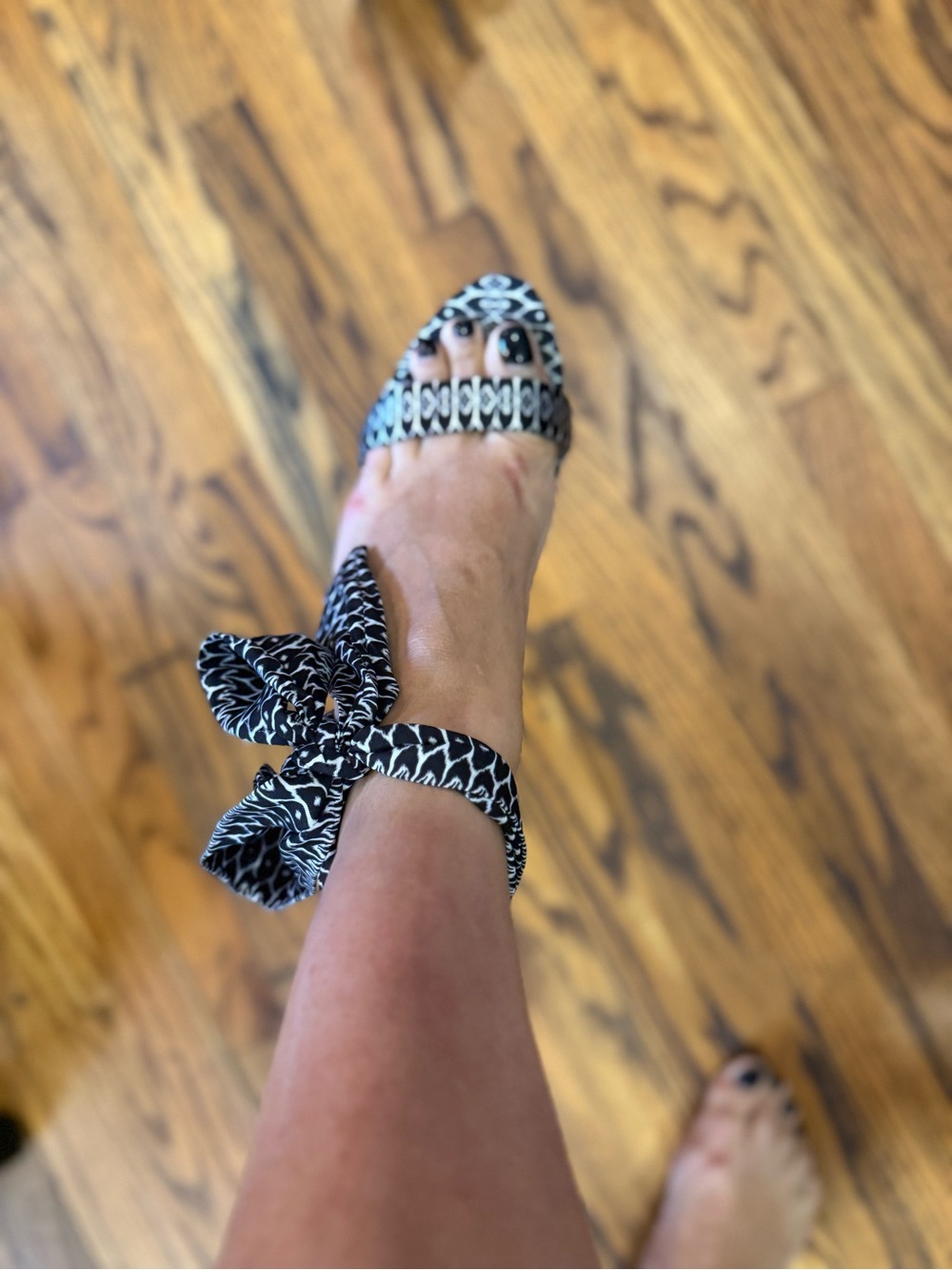 INC International Concepts Black & White Patterned Ankle-Tie Heels
